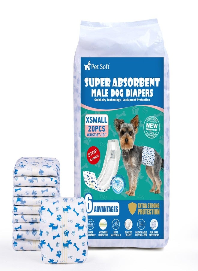 Pet Soft Male Dog Diapers - Disposable Male Dog Wraps Wetness Indicator, Puppy Diapers Male for Excitable Urination or Incontinence, 20pcs XSmall - Image 1